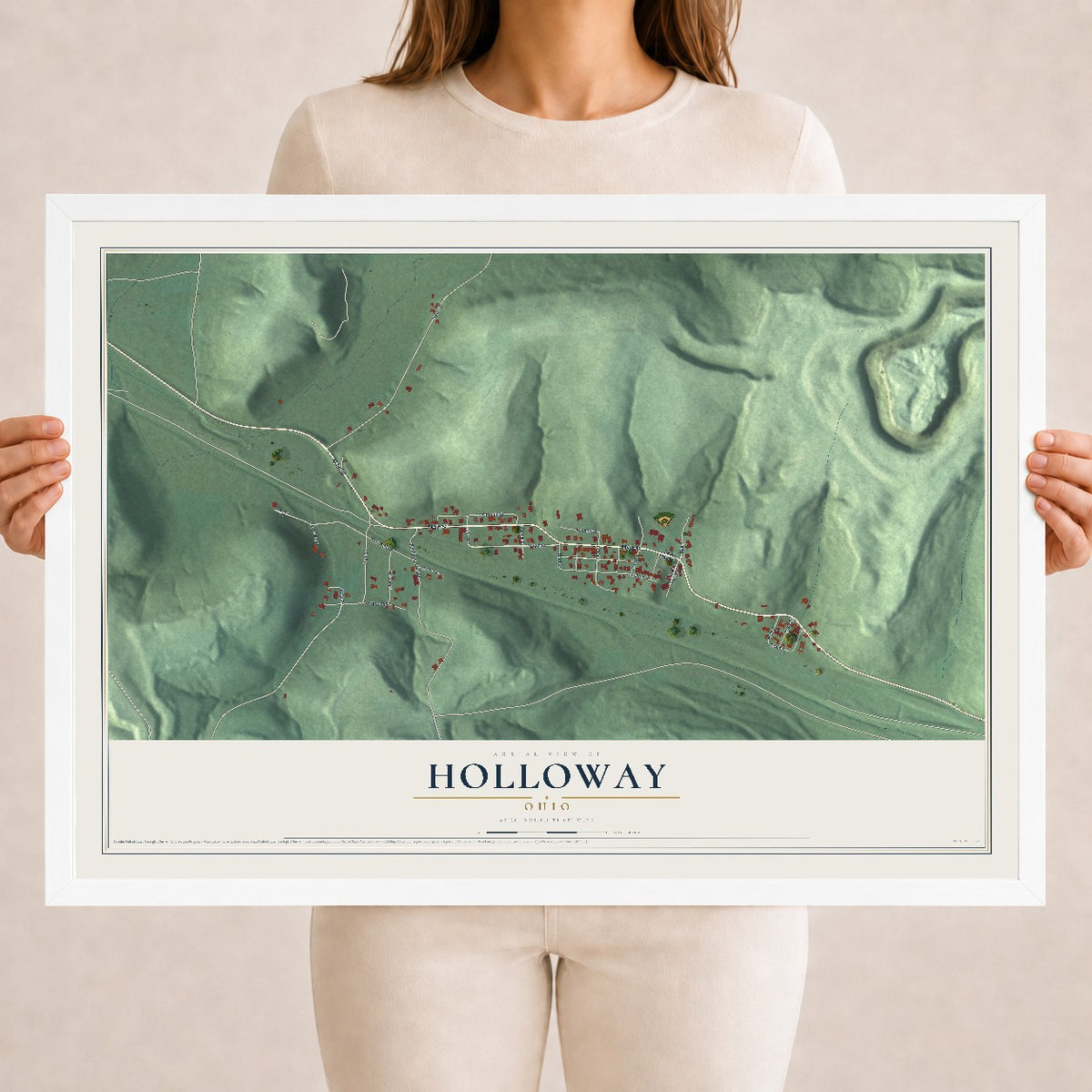 Map of Holloway, Ohio, 18 x 24 inch print in a white wood frame