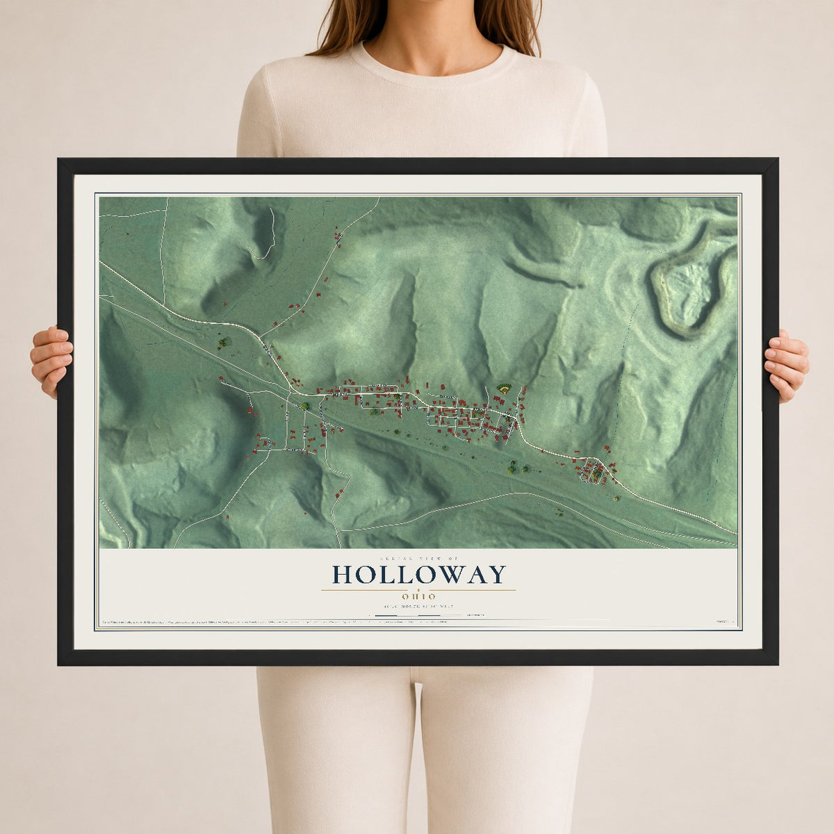 Map of Holloway, Ohio, 24 x 36 inch print in a black wood frame