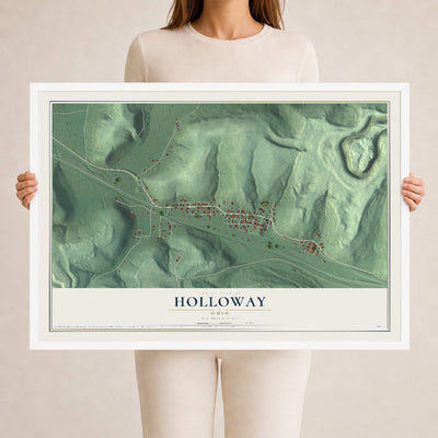 Map of Holloway, Ohio, 24 x 36 inch print in a white wood frame