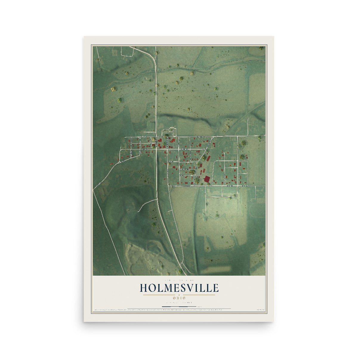 Map of Holmesville, Ohio, 12 x 18 inch unframed archival matte print