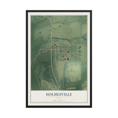 Map of Holmesville, Ohio, 12 x 18 inch print in a black wood frame