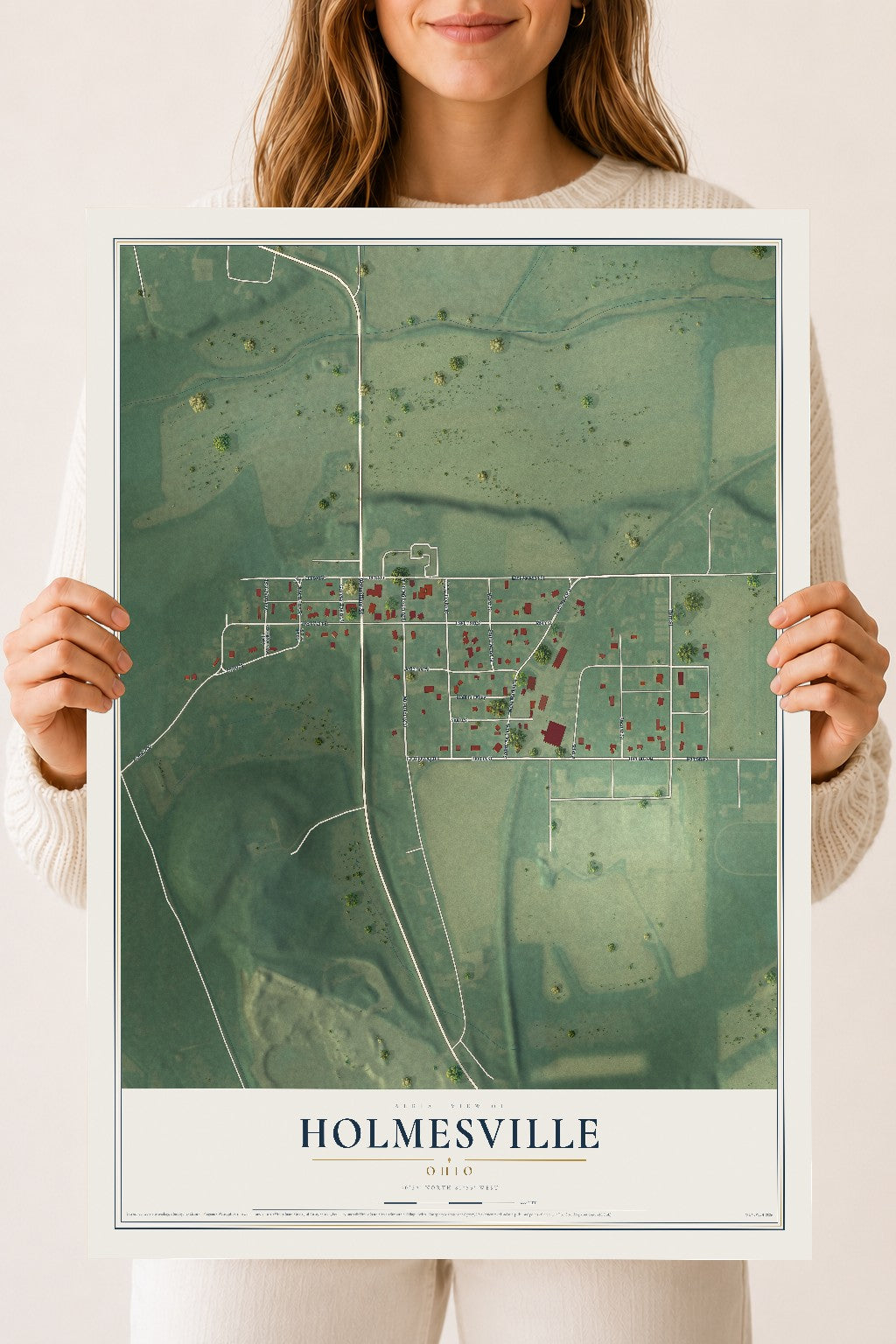 Map of Holmesville, Ohio, 18 x 24 inch unframed archival matte print