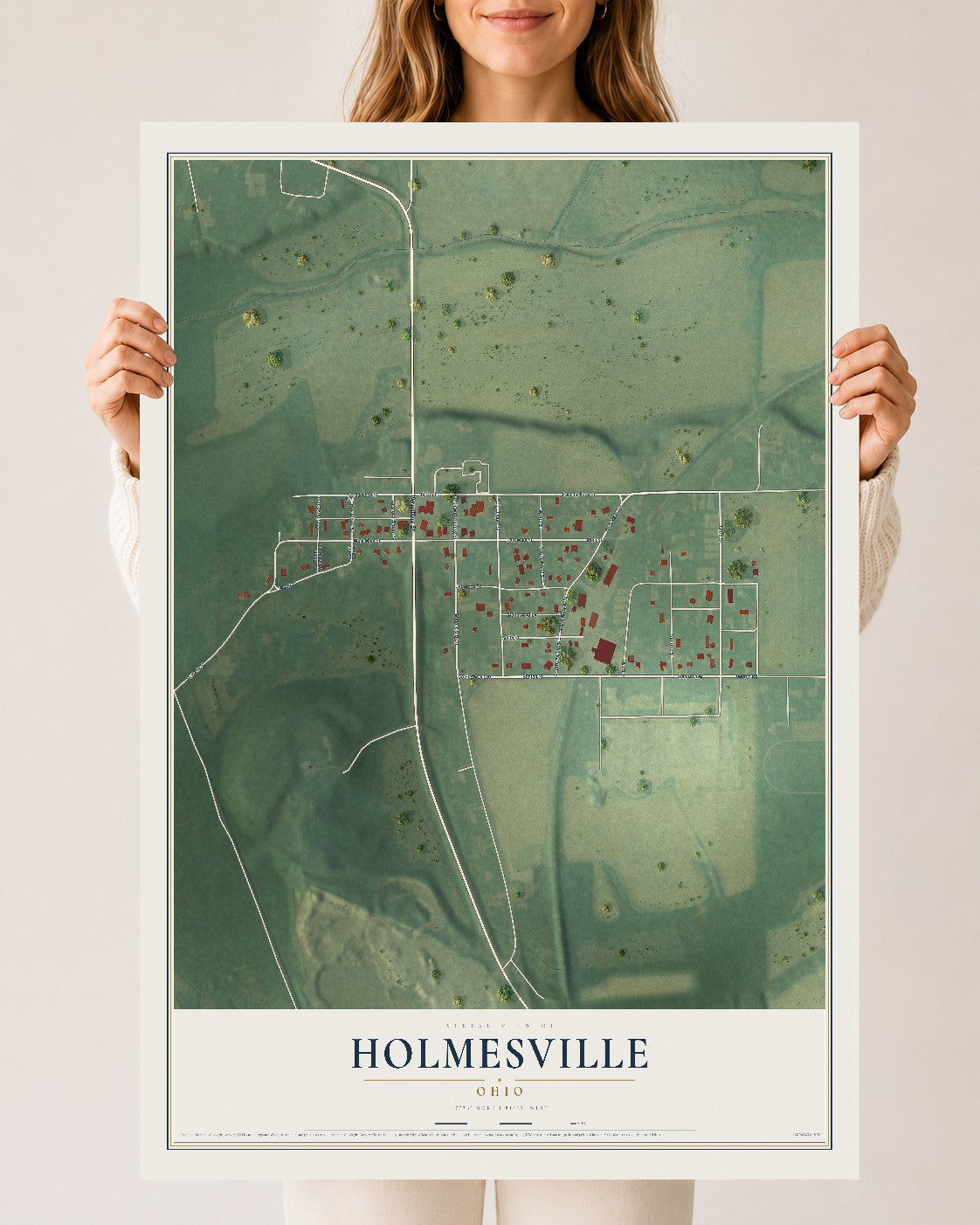 Map of Holmesville, Ohio, 24 x 36 inch unframed archival matte print