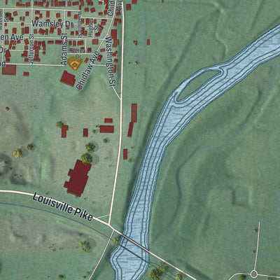 Close-up of the map of Hooven, Ohio print showing street and building detail