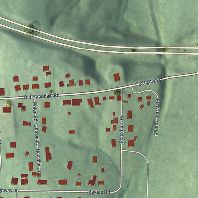 Second close-up of the map of Hopedale, Ohio print showing more streets and buildings