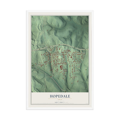 Map of Hopedale, Ohio, 12 x 18 inch print in a white wood frame