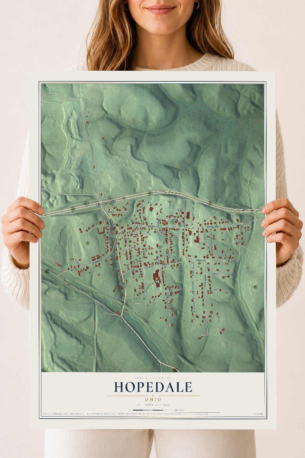 Map of Hopedale, Ohio, 18 x 24 inch unframed archival matte print