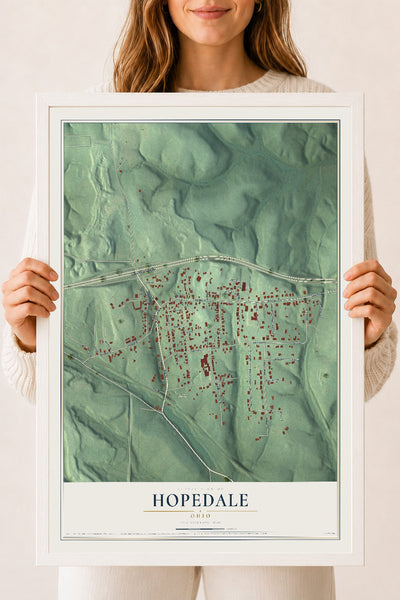 Map of Hopedale, Ohio, 18 x 24 inch print in a white wood frame