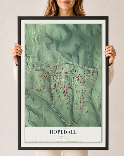 Map of Hopedale, Ohio, 24 x 36 inch print in a black wood frame