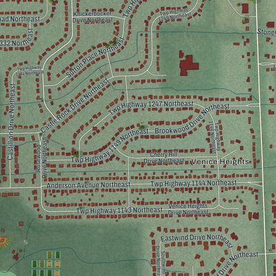 Second close-up of the map of Howland Center, Ohio print showing more streets and buildings