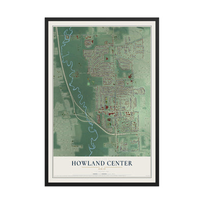 Map of Howland Center, Ohio, 12 x 18 inch print in a black wood frame