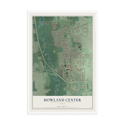 Map of Howland Center, Ohio, 12 x 18 inch print in a white wood frame