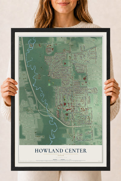 Map of Howland Center, Ohio, 18 x 24 inch print in a black wood frame