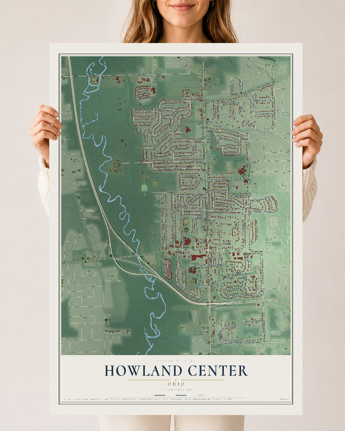 Map of Howland Center, Ohio, 24 x 36 inch unframed archival matte print