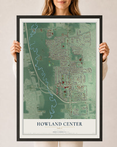 Map of Howland Center, Ohio, 24 x 36 inch print in a black wood frame