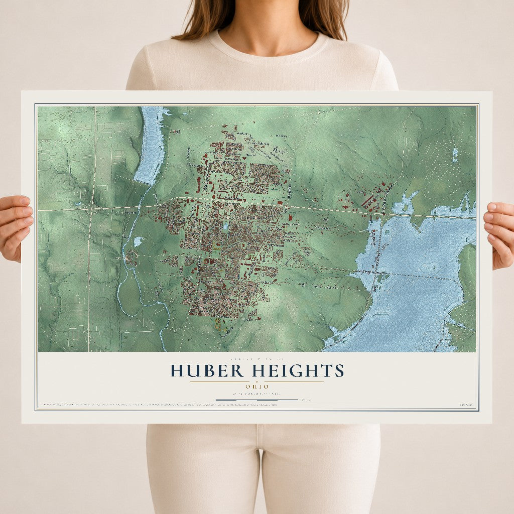 Map of Huber Heights, Ohio, 18 x 24 inch unframed archival matte print