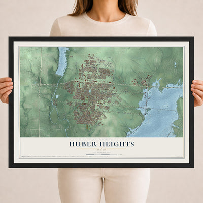 Map of Huber Heights, Ohio, 18 x 24 inch print in a black wood frame
