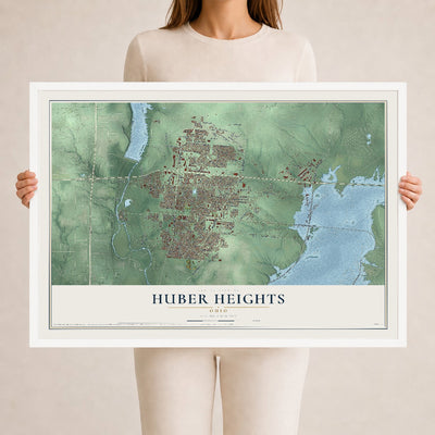 Map of Huber Heights, Ohio, 24 x 36 inch print in a white wood frame