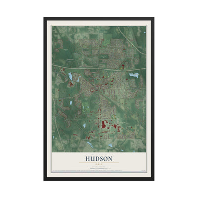 Map of Hudson, Ohio, 12 x 18 inch print in a black wood frame
