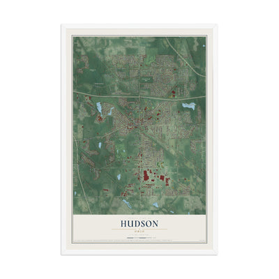 Map of Hudson, Ohio, 12 x 18 inch print in a white wood frame