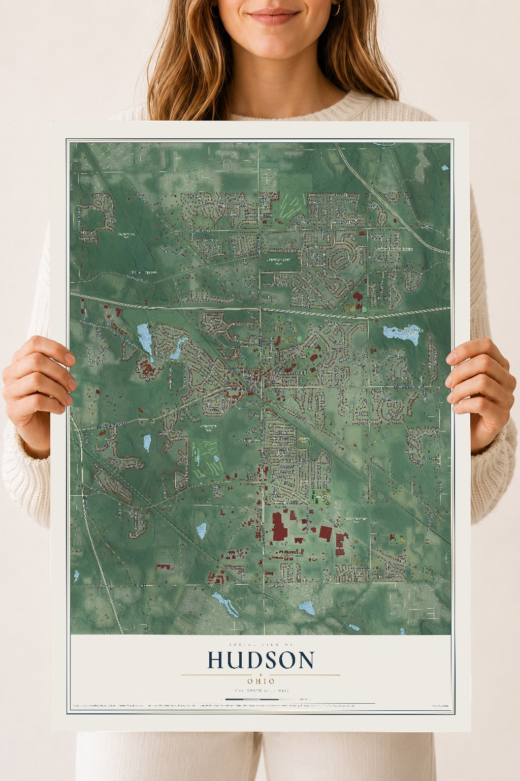 Map of Hudson, Ohio, 18 x 24 inch unframed archival matte print