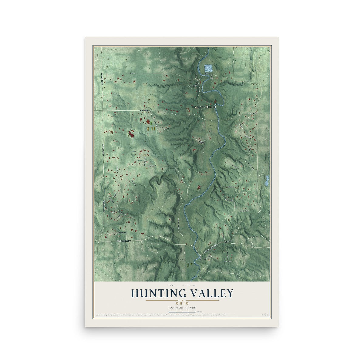 Map of Hunting Valley, Ohio, 12 x 18 inch unframed archival matte print