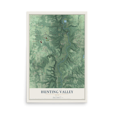 Map of Hunting Valley, Ohio, 12 x 18 inch unframed archival matte print