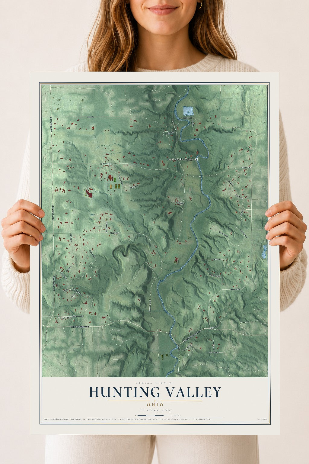 Map of Hunting Valley, Ohio, 18 x 24 inch unframed archival matte print