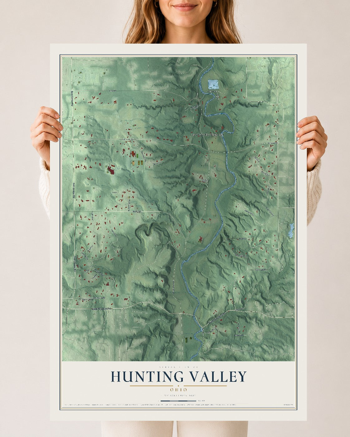 Map of Hunting Valley, Ohio, 24 x 36 inch unframed archival matte print