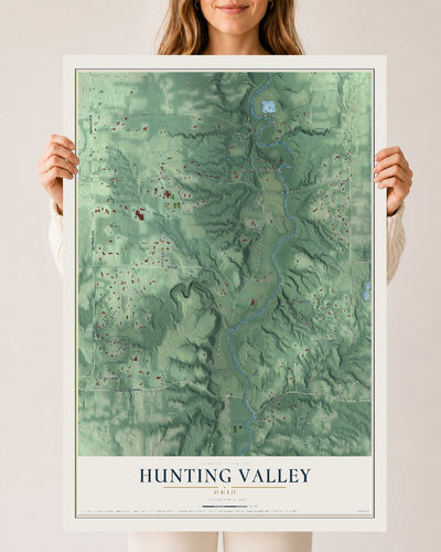 Map of Hunting Valley, Ohio, 24 x 36 inch unframed archival matte print