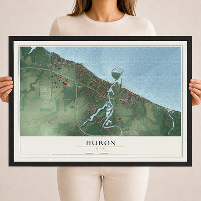 Map of Huron, Ohio, 18 x 24 inch print in a black wood frame