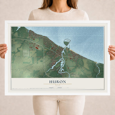 Map of Huron, Ohio, 18 x 24 inch print in a white wood frame