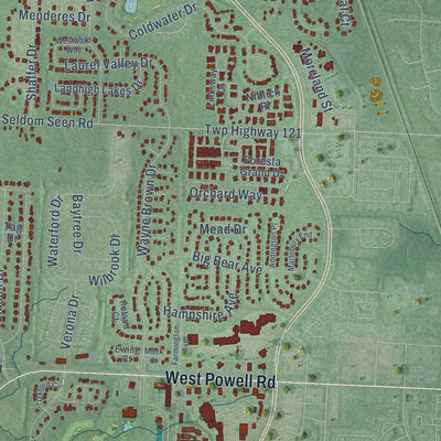 Close-up of the map of Hyatts, Ohio print showing street and building detail