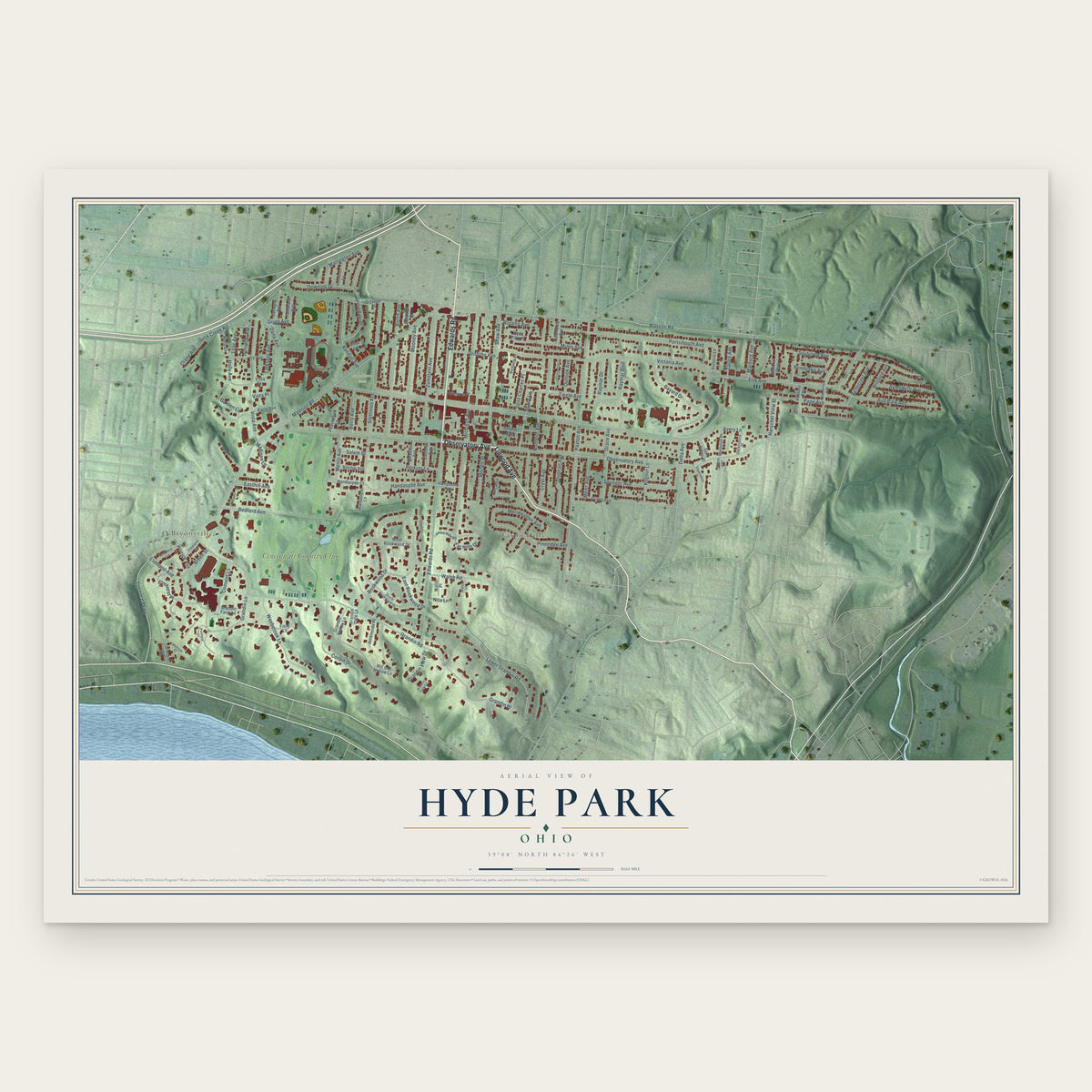 Hyde Park, Ohio map print, the full design