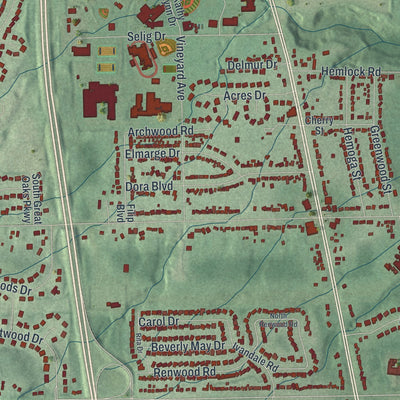 Close-up of the map of Independence, Ohio print showing street and building detail