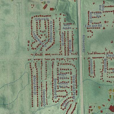 Second close-up of the map of Independence, Ohio print showing more streets and buildings