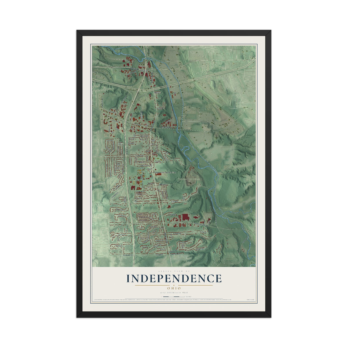 Map of Independence, Ohio, 12 x 18 inch print in a black wood frame