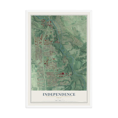 Map of Independence, Ohio, 12 x 18 inch print in a white wood frame