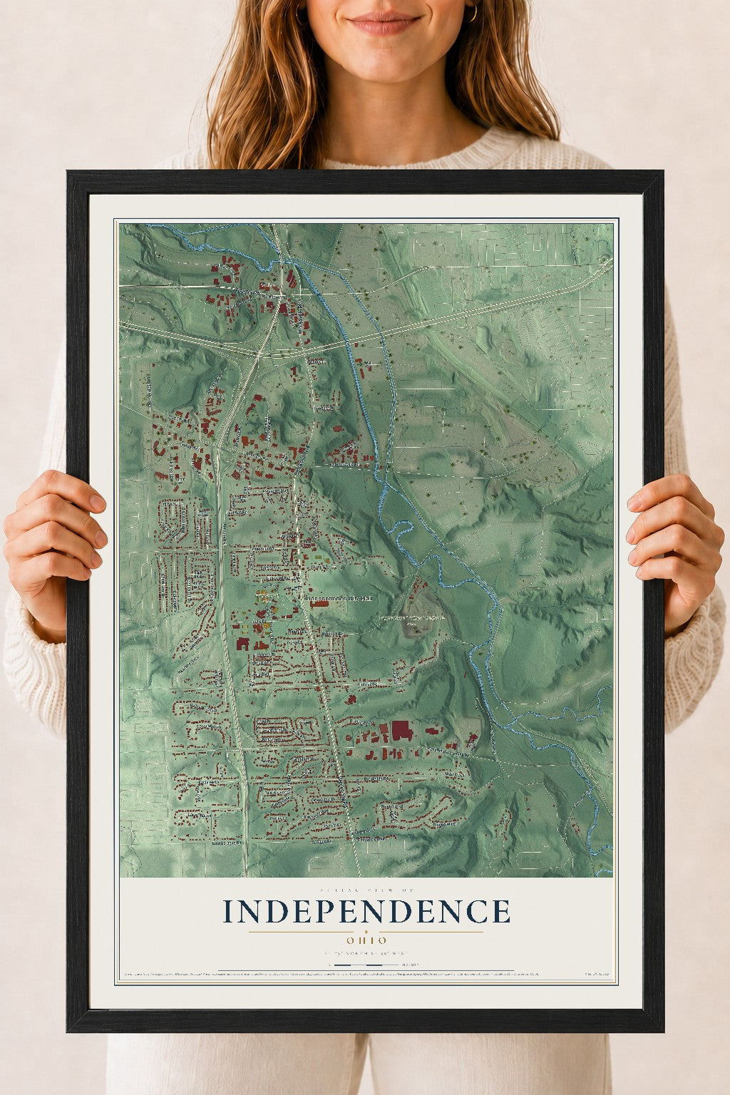 Map of Independence, Ohio, 18 x 24 inch print in a black wood frame