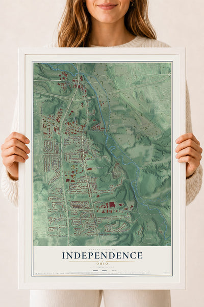 Map of Independence, Ohio, 18 x 24 inch print in a white wood frame