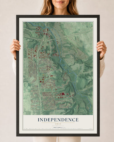 Map of Independence, Ohio, 24 x 36 inch print in a black wood frame