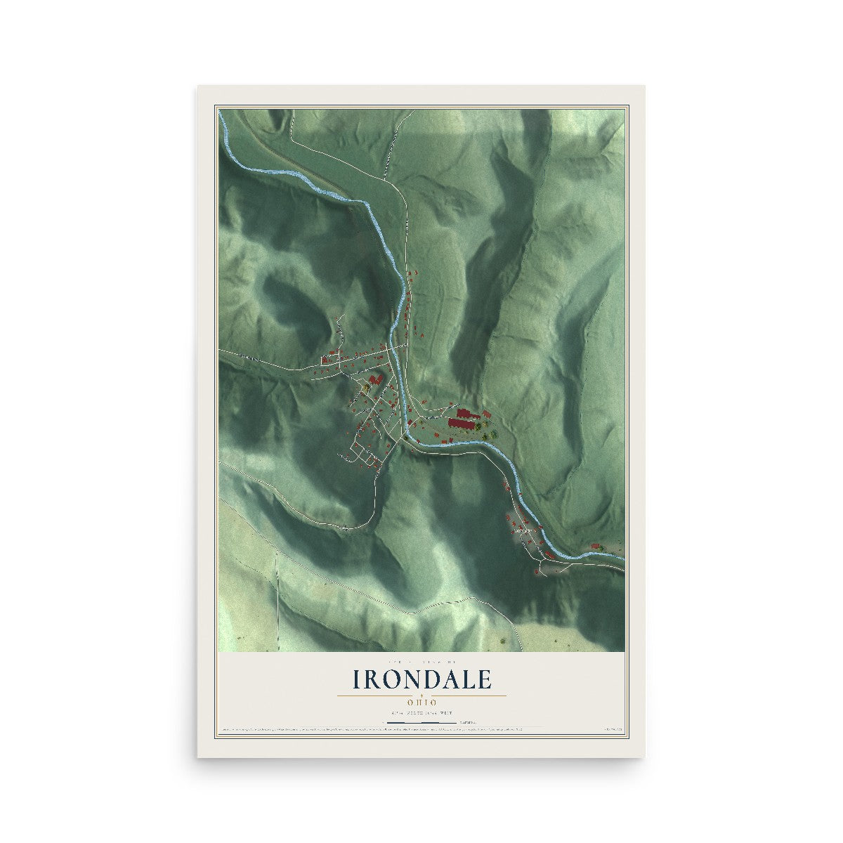 Map of Irondale, Ohio, 12 x 18 inch unframed archival matte print