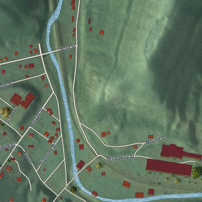 Close-up of the map of Irondale, Ohio print showing street and building detail