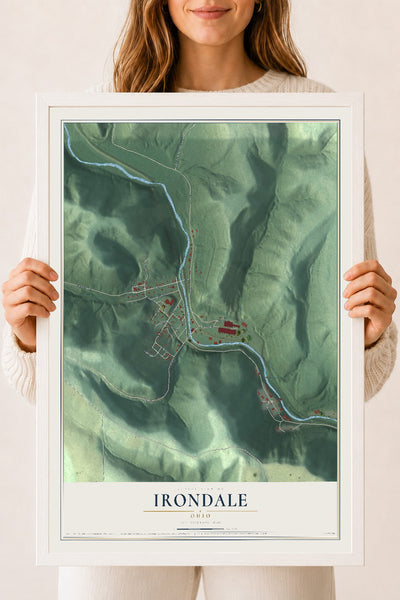 Map of Irondale, Ohio, 18 x 24 inch print in a white wood frame