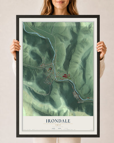 Map of Irondale, Ohio, 24 x 36 inch print in a black wood frame