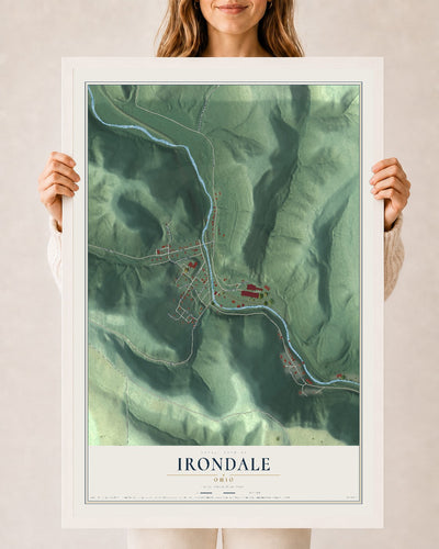 Map of Irondale, Ohio, 24 x 36 inch print in a white wood frame