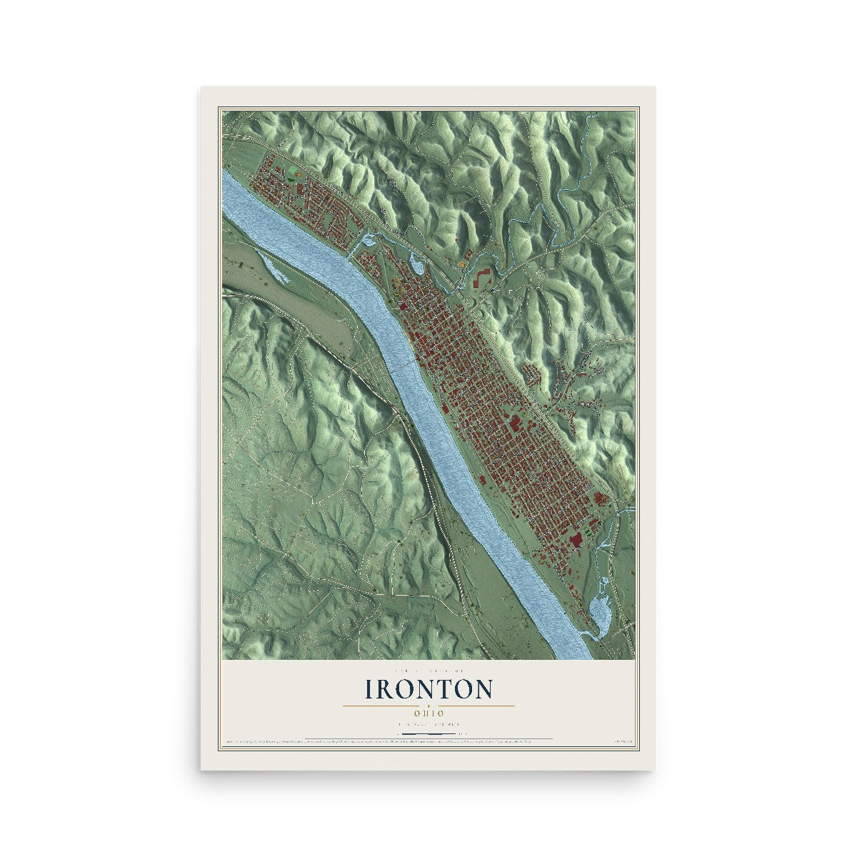 Map of Ironton, Ohio, 12 x 18 inch unframed archival matte print