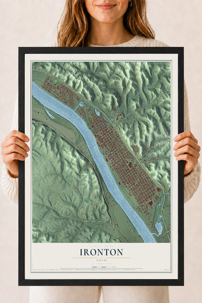 Map of Ironton, Ohio, 18 x 24 inch print in a black wood frame
