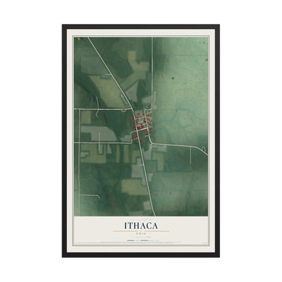 Map of Ithaca, Ohio, 12 x 18 inch print in a black wood frame