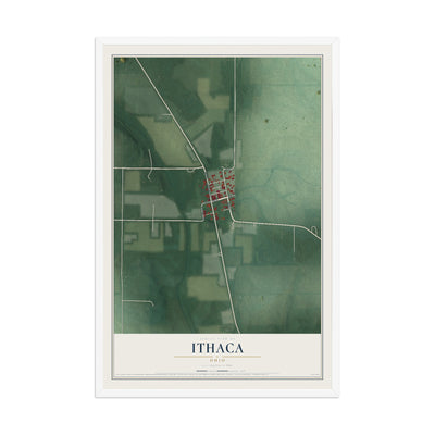 Map of Ithaca, Ohio, 12 x 18 inch print in a white wood frame